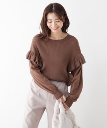 SHOO・LA・RUE | 肩フリルボリュームスリーブリブニット(ニット/セーター)