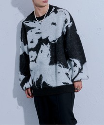 フラワー柄モヘアタッチニット