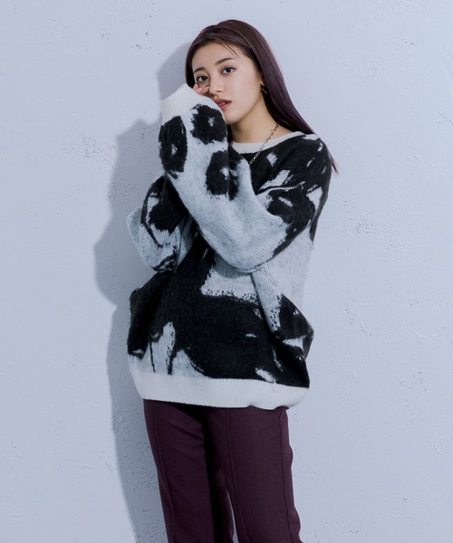 フラワー柄モヘアタッチニット（ニット/セーター）｜Ellno Loset