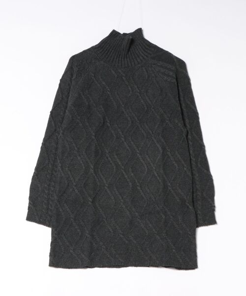 STYLEBLOCK（スタイルブロック）の「ケーブルニットリブハイネックチュニック（ニット/セーター・レディース・チャコールグレー/ピンク/グリーン系その他/アイボリー・M）」の2枚目の写真