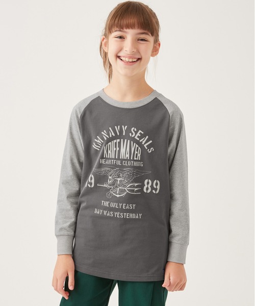 KRIFF MAYER Kid's Collection（クリフメイヤーキッズコレクション）の「ラグランロンTEE（Tシャツ/カットソー・キッズ・チャコール/ロイヤルブルー/セージグリーン/グレー・160/120/130/150/170/140）」の2枚目の写真
