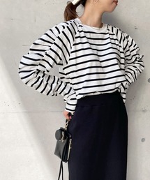 DouDou | 袖ギャザーボーダーTEE(Tシャツ/カットソー)