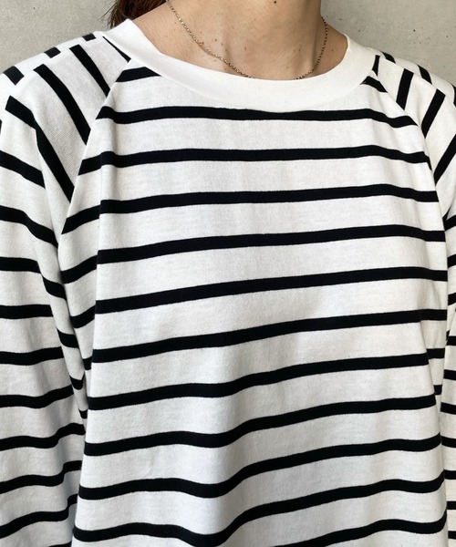 DouDou（ドゥドゥ）の「袖ギャザーボーダーTEE（Tシャツ/カットソー・レディース・その他・FREE）」の4枚目の写真