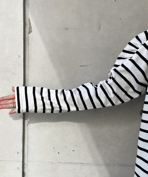 DouDou（ドゥドゥ）の「袖ギャザーボーダーTEE（Tシャツ/カットソー・レディース・その他・FREE）」の5枚目の写真