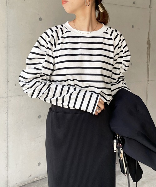 DouDou（ドゥドゥ）の「袖ギャザーボーダーTEE（Tシャツ/カットソー・レディース・その他・FREE）」の14枚目の写真