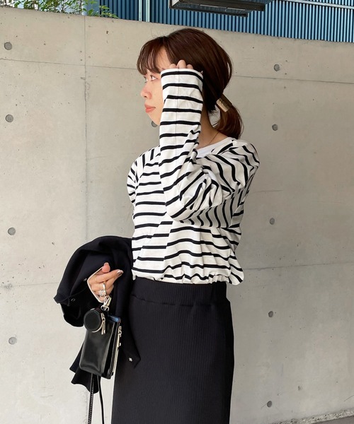 DouDou（ドゥドゥ）の「袖ギャザーボーダーTEE（Tシャツ/カットソー・レディース・その他・FREE）」の16枚目の写真