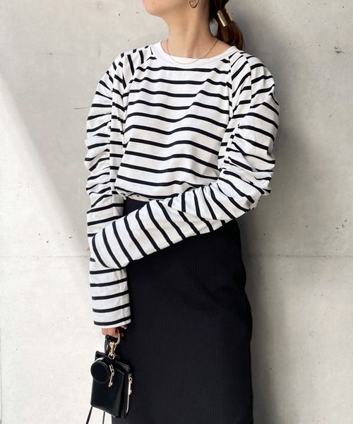 DouDou（ドゥドゥ）の「袖ギャザーボーダーTEE（Tシャツ/カットソー・レディース・その他・FREE）」の20枚目の写真