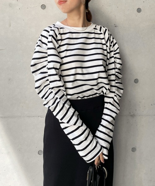 DouDou（ドゥドゥ）の「袖ギャザーボーダーTEE（Tシャツ/カットソー・レディース・その他・FREE）」の22枚目の写真