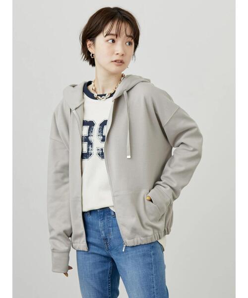 AMERICAN HOLIC（アメリカンホリック）の「ポンチドロップショルダーZIPパーカー（カーディガン/ボレロ・レディース・ブラック/グレイッシュベージュ・M/L）」の4枚目の写真