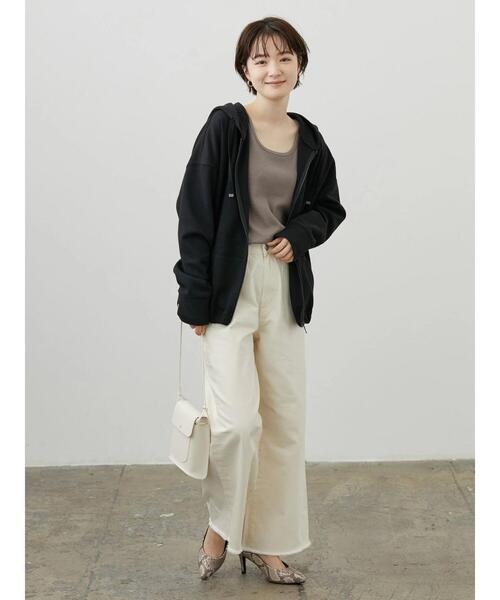 AMERICAN HOLIC（アメリカンホリック）の「ポンチドロップショルダーZIPパーカー（カーディガン/ボレロ・レディース・ブラック/グレイッシュベージュ・M/L）」の13枚目の写真