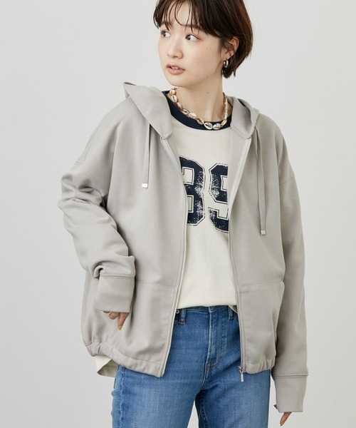 AMERICAN HOLIC（アメリカンホリック）の「ポンチドロップショルダーZIPパーカー（カーディガン/ボレロ・レディース・ブラック/グレイッシュベージュ・M/L）」の2枚目の写真