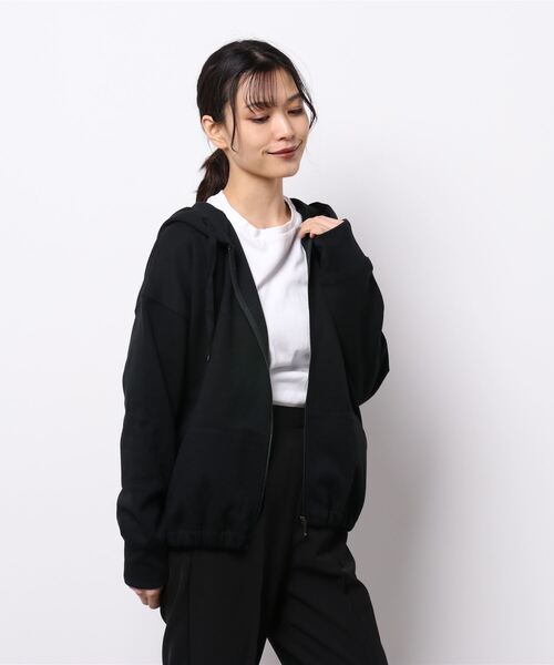 AMERICAN HOLIC（アメリカンホリック）の「ポンチドロップショルダーZIPパーカー（カーディガン/ボレロ・レディース・ブラック/グレイッシュベージュ・M/L）」の5枚目の写真