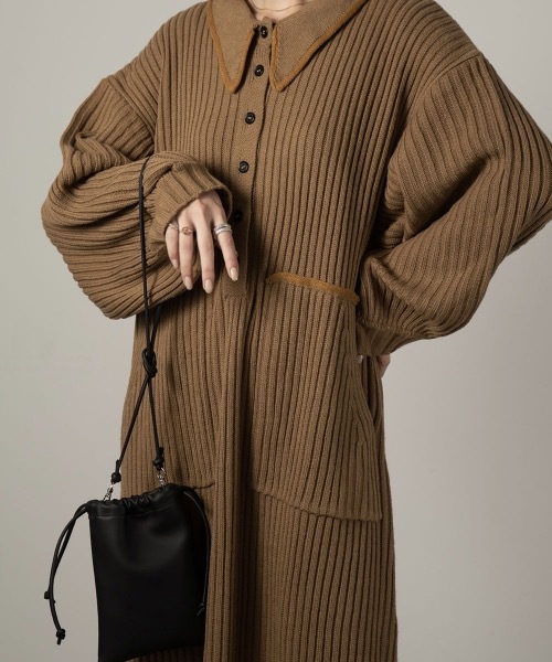 Amiur（エミレ）の「bicolor accent rib knit ops（ワンピース・レディース・ベージュ/カーキブラウン・FREE）」の15枚目の写真