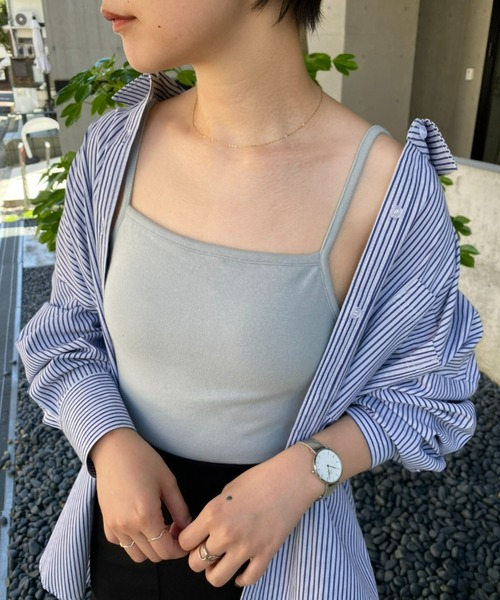 CIAOPANIC（チャオパニック）の「カップ付きキャミソール（Tシャツ/カットソー・レディース・ライトグレー/ブラック/オフホワイト/サックスブルー/イエロー・FREE）」の4枚目の写真