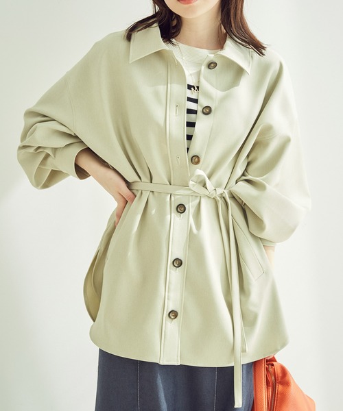 vis-`a-vis(ビサビ)の「【一部店舗限定】ウエストリボン付きボリュームスリーブCPOシャツブルゾン(ブルゾン・レディース・カーキ/ベージュ/ブラック・FREE)」の2枚目の写真