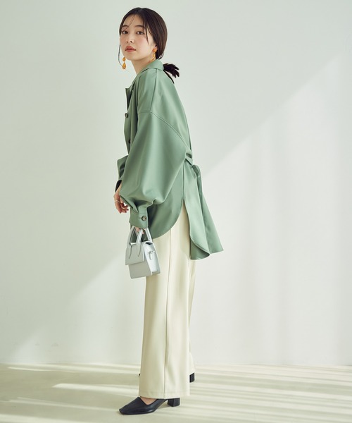 vis-`a-vis(ビサビ)の「【一部店舗限定】ウエストリボン付きボリュームスリーブCPOシャツブルゾン(ブルゾン・レディース・カーキ/ベージュ/ブラック・FREE)」の8枚目の写真