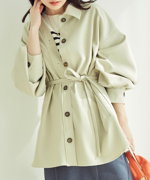 vis-`a-vis(ビサビ)の「【一部店舗限定】ウエストリボン付きボリュームスリーブCPOシャツブルゾン(ブルゾン・レディース・カーキ/ベージュ/ブラック・FREE)」の10枚目の写真