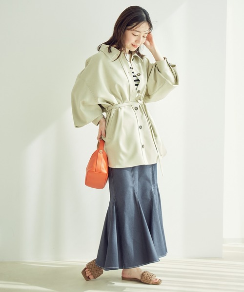 vis-`a-vis(ビサビ)の「【一部店舗限定】ウエストリボン付きボリュームスリーブCPOシャツブルゾン(ブルゾン・レディース・カーキ/ベージュ/ブラック・FREE)」の12枚目の写真