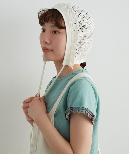 chambre de charme（シャンブルドゥシャーム）の「cdc すかし柄パッチワーク フリル帽（ニットキャップ/ビーニー・レディース・キナリ/パープル/ブラウン・FREE）」の2枚目の写真