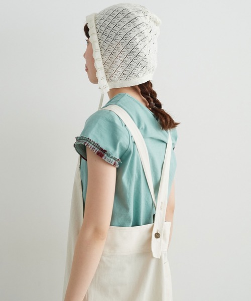 chambre de charme（シャンブルドゥシャーム）の「cdc すかし柄パッチワーク フリル帽（ニットキャップ/ビーニー・レディース・キナリ/パープル/ブラウン・FREE）」の10枚目の写真