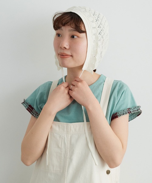 chambre de charme（シャンブルドゥシャーム）の「cdc すかし柄パッチワーク フリル帽（ニットキャップ/ビーニー・レディース・キナリ/パープル/ブラウン・FREE）」の4枚目の写真