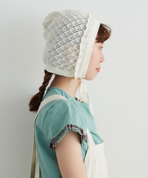 chambre de charme（シャンブルドゥシャーム）の「cdc すかし柄パッチワーク フリル帽（ニットキャップ/ビーニー・レディース・キナリ/パープル/ブラウン・FREE）」の15枚目の写真