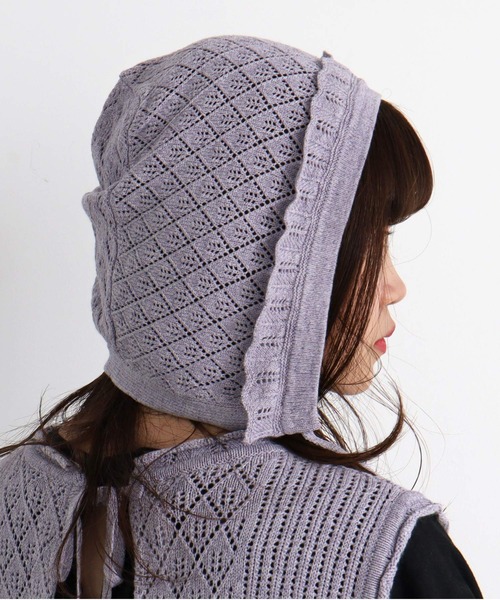 chambre de charme（シャンブルドゥシャーム）の「cdc すかし柄パッチワーク フリル帽（ニットキャップ/ビーニー・レディース・キナリ/パープル/ブラウン・FREE）」の20枚目の写真