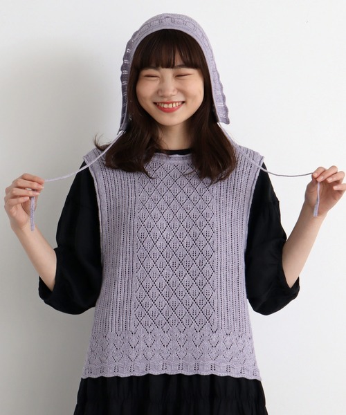 chambre de charme（シャンブルドゥシャーム）の「cdc すかし柄パッチワーク フリル帽（ニットキャップ/ビーニー・レディース・キナリ/パープル/ブラウン・FREE）」の21枚目の写真