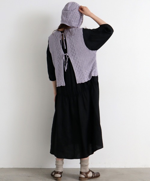 chambre de charme（シャンブルドゥシャーム）の「cdc すかし柄パッチワーク フリル帽（ニットキャップ/ビーニー・レディース・キナリ/パープル/ブラウン・FREE）」の22枚目の写真