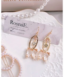 【RosraiE】オーバルリング バタフライガラス ピアス(MA)