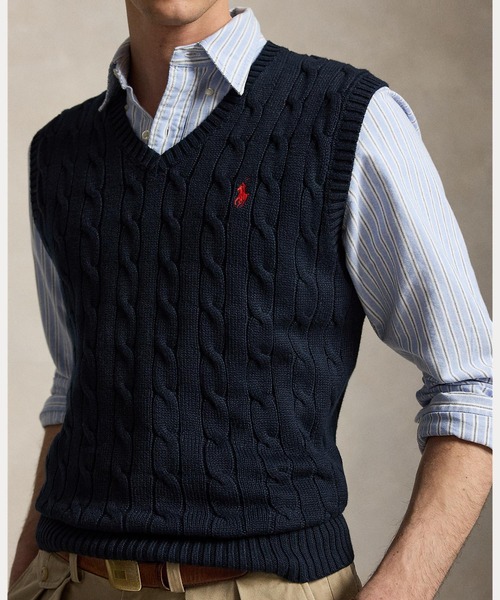 POLO RALPH LAUREN(ポロ ラルフ ローレン)の「ケーブルニット コットン セーター ベスト(ベスト・メンズ・ブルー・S/M/L/XL/XS/XXL)」の2枚目の写真