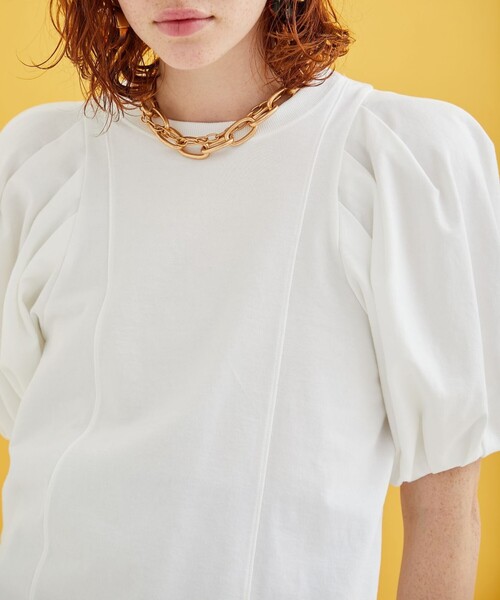 INella（イネラ）の「【INella/イネラ】モダンタックスリーブトップス（Tシャツ/カットソー・レディース・ホワイト/ブラック/ピンク/ラベンダー・FREE）」の5枚目の写真