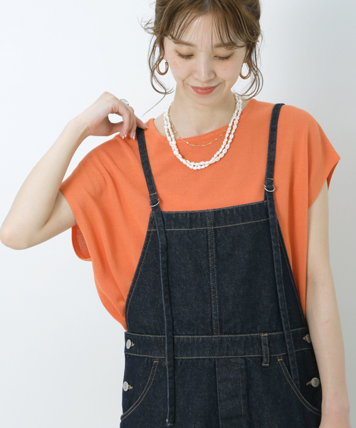 B.C STOCK(ベーセーストック)の「天竺編みフレンチ袖プルオーバー(Tシャツ/カットソー・レディース・ベージュ/ネイビー/ブラウン/オレンジ・FREE)」の4枚目の写真