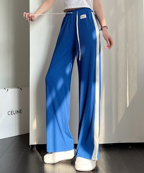 SONA(ソナ)の「SONYUNARA 配色サイドラインリブゴムパンツ(その他パンツ・レディース・ブラック/ブルー/グリーン/アイボリー・FREE)」の1枚目の写真