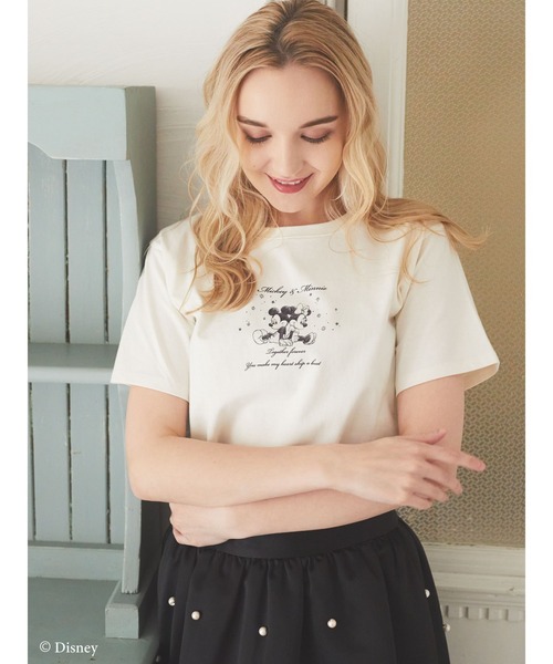 Maison de FLEUR(メゾンドフルール)の「Mickey&Minnie/Tシャツ(Tシャツ/カットソー・レディース・ピンク/ホワイト・FREE)」の1枚目の写真
