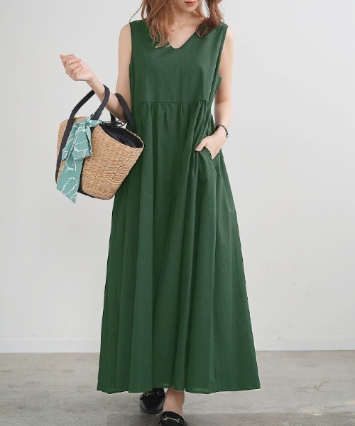 リネンフレアロングワンピース