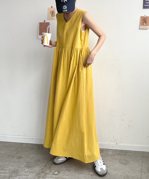 Futier land（フューティアランド）の「リネンフレアロングワンピース（ワンピース・レディース・ブラック/オレンジ/オートミール/グリーン/ライトパープル/ライトグリーン/ブラウン/マスタード・FREE）」の7枚目の写真