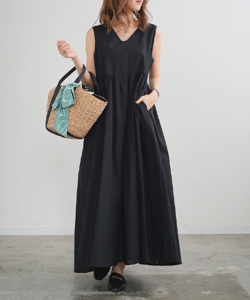 リネンフレアロングワンピース
