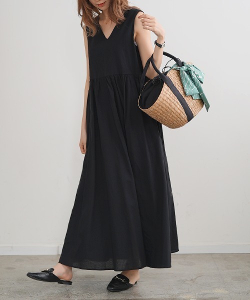 リネンフレアロングワンピース