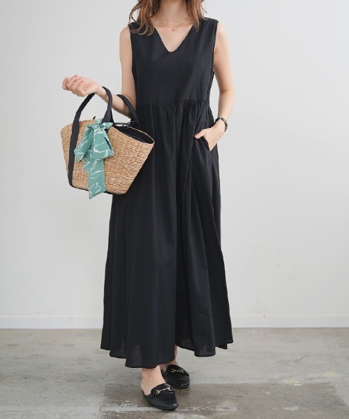 リネンフレアロングワンピース