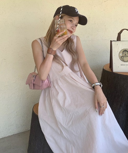 Futier land（フューティアランド）の「リネンフレアロングワンピース（ワンピース・レディース・ブラック/オレンジ/オートミール/グリーン/ライトパープル/ライトグリーン/ブラウン/マスタード・FREE）」の19枚目の写真