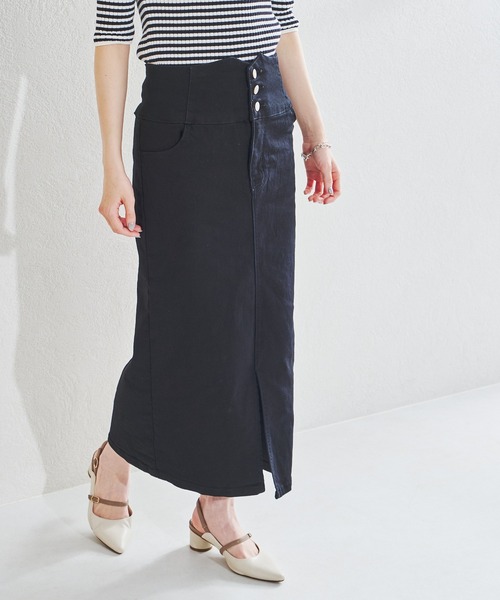 acro(アクロ)の「ハイウエストフロントスリットデニムナロースカート/AC1438(スカート・レディース・ブラック/ブルー・フリ-)」の10枚目の写真