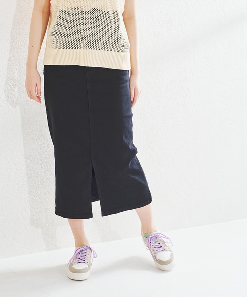 acro(アクロ)の「ハイウエストフロントスリットデニムナロースカート/AC1438(スカート・レディース・ブラック/ブルー・フリ-)」の11枚目の写真