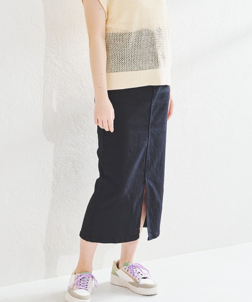 acro(アクロ)の「ハイウエストフロントスリットデニムナロースカート/AC1438(スカート・レディース・ブラック/ブルー・フリ-)」の17枚目の写真