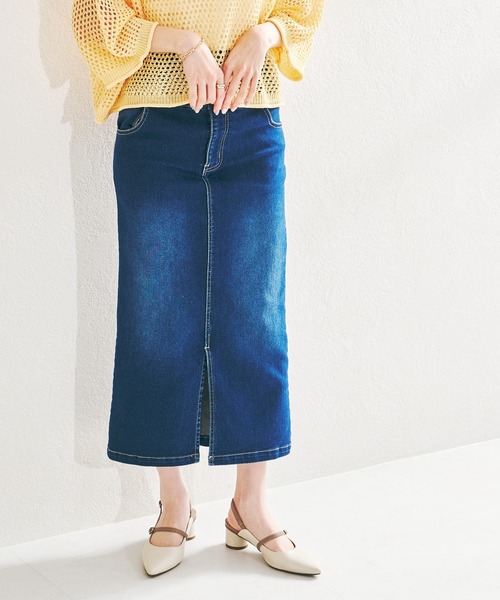 acro(アクロ)の「ハイウエストフロントスリットデニムナロースカート/AC1438(スカート・レディース・ブラック/ブルー・フリ-)」の13枚目の写真