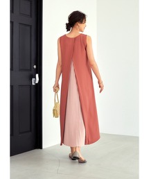 【LUXE】配色バックプリーツAラインワンピース