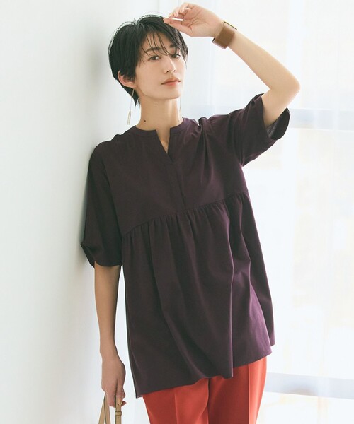 J.PRESS(ジェイプレス)の「【洗える】プレーティング キーネック カットソー(Tシャツ/カットソー・レディース・ライトグレー系/ネイビー系/サックスブルー系/パープル系・MEDIUM/LARGE)」の4枚目の写真