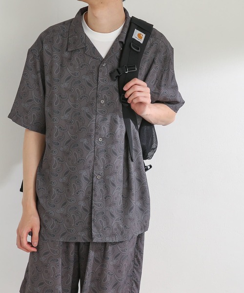 SENSE OF PLACE by URBAN RESEARCH（センスオブプレイスバイアーバンリサーチ）の「『セットアップ対応』ペイズリーオープンカラーシャツ(5分袖)（シャツ/ブラウス・メンズ・ライトベージュ/チャコールグレー・LARGE/MEDIUM）」の4枚目の写真