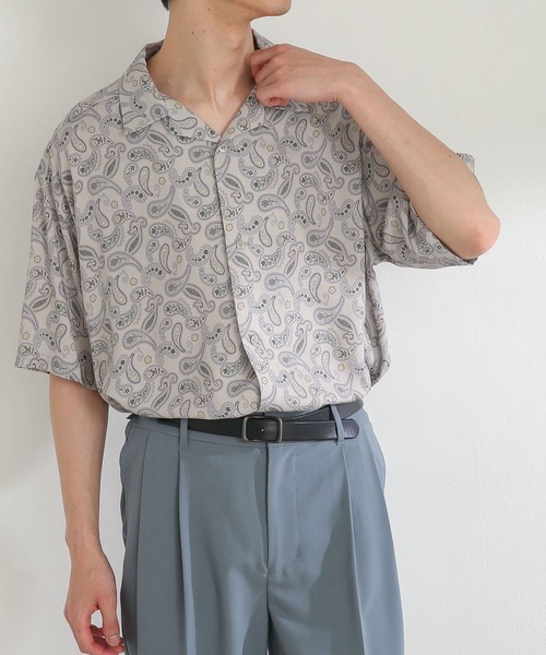 SENSE OF PLACE by URBAN RESEARCH（センスオブプレイスバイアーバンリサーチ）の「『セットアップ対応』ペイズリーオープンカラーシャツ(5分袖)（シャツ/ブラウス・メンズ・ライトベージュ/チャコールグレー・LARGE/MEDIUM）」の9枚目の写真