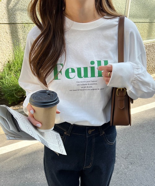 andme(アンドミー)の「コットン天竺フレンチロゴプリント長袖Tシャツ(Tシャツ/カットソー・レディース・ホワイト×レッド/ホワイト×ピンク/ホワイト×ネイビー/ホワイト×グリーン/ホワイト×イエロー・S/M)」の3枚目の写真